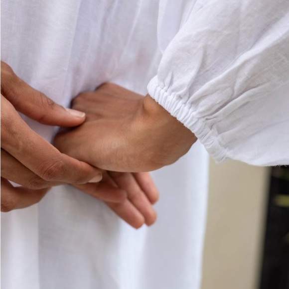 Buttercup Yellow Maxi Dress Balloon Sleeves 100% Linen XL - Picture 7 of 14